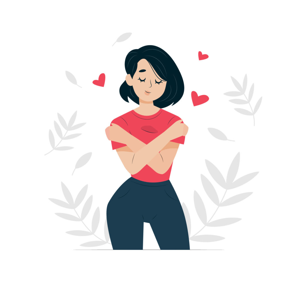 a-woman-in-love-hugs-herself-by-the-shoulders-self-love-free-vector